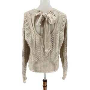 Express Cream Cable Knit Sweater with Back Bow Detail